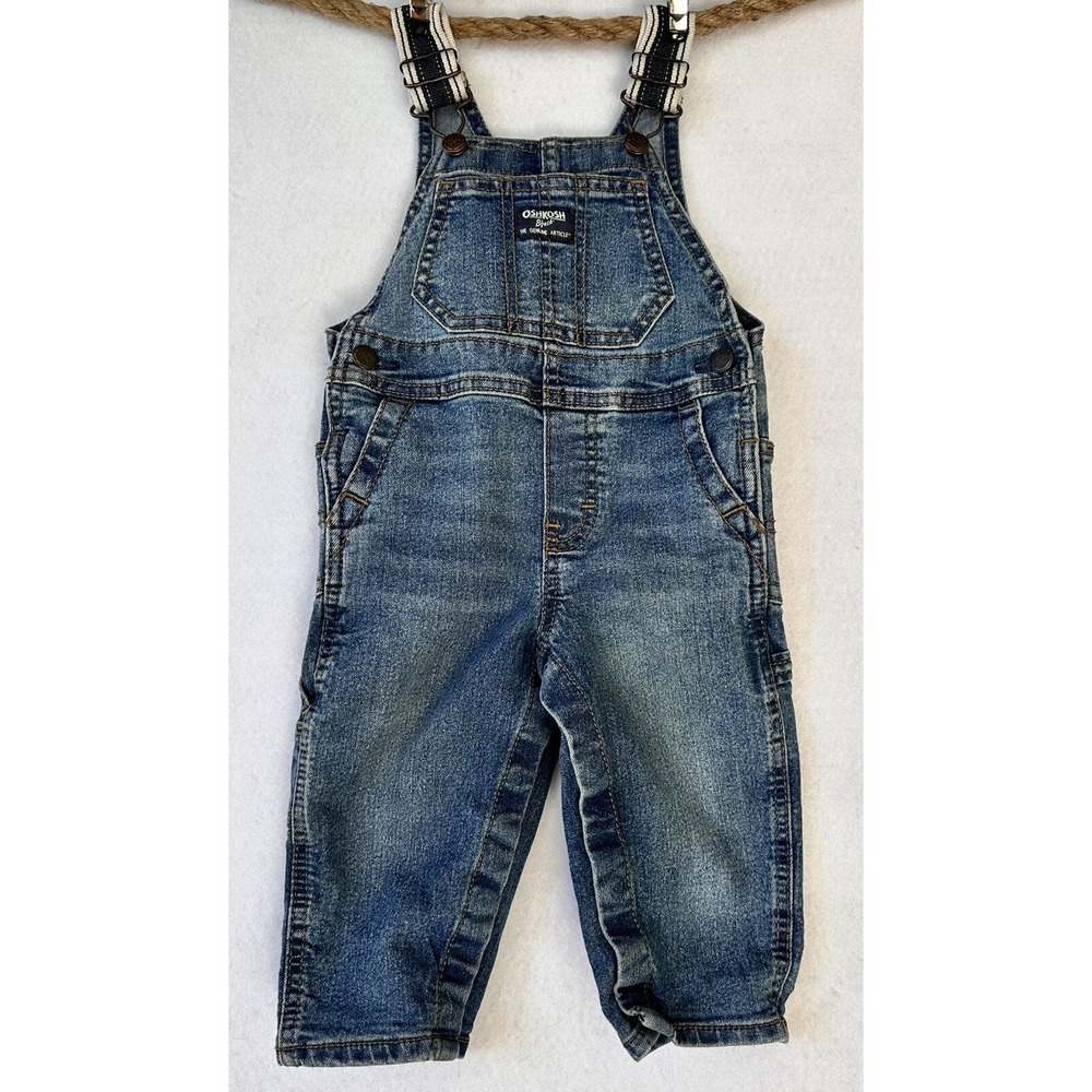 OshKosh B'gosh Denim Jean Overalls Baby Boy 12M Blue Excellent